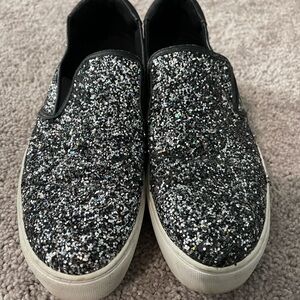 Sparkly Black Slip-On Sneakers